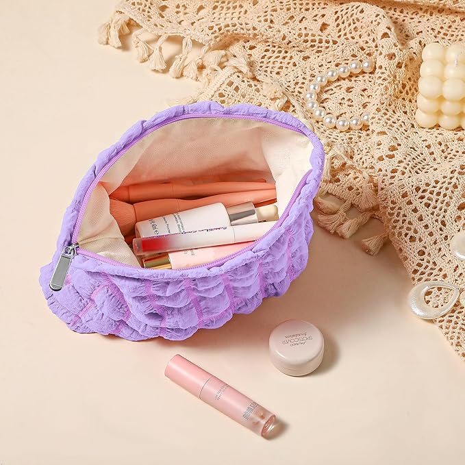 Makeup Bag, Bubble Cloud Travel Cosmetic Bag Organizer, Large Capacity Toiletry Make Up Bags with Zipper for Women and Girls, Purple