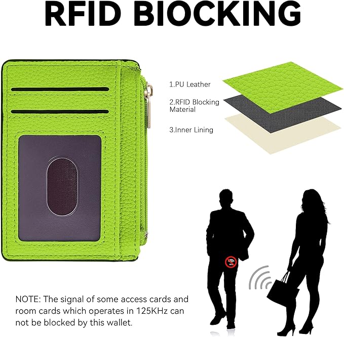 Tipmile Credit Card Holder for Women Slim Minimalist Front Pocket RFID Blocking Wallet Small Compact Card Case with ID Window, Neon Green