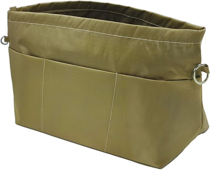 Time Wing Handbag Tote Purse Organizer Insert Bag Liner Shaper Pocketbook Divider Zipper 11 Pockets Compartments Small Khaki Green