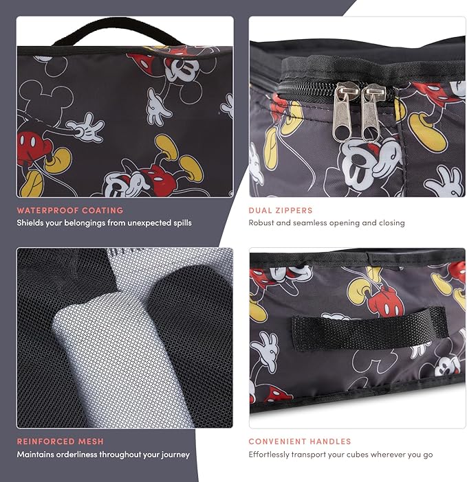 Disney Minnie Mickey Stitch Packing Cubes - Winnie the Pooh, Princess Cinderella, Cars, Toy Story 5 Piece Packing Cubes Compression - Travel Essential - Luggage Suitcase Organizer Set