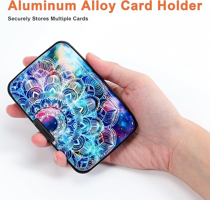 Mayski Credit Card Holder, RFID Blocking, Aluminum Alloy Hard Case, Small Mini Business Metal Wallet for Women Men, Mandala