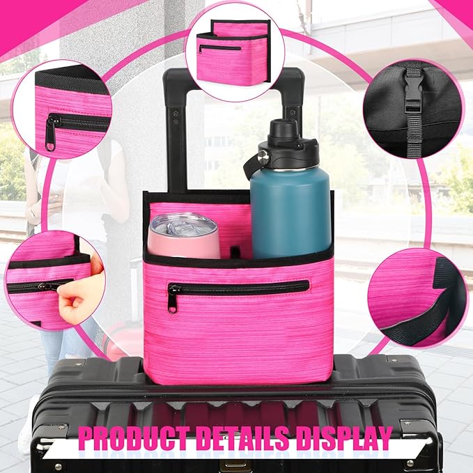 ZHCHG Luggage Travel Cup Holder Attachment for Suitcase Drink Carrier Caddy, Coffee Mug and Tumblers, Traveler Carry on Hands Free Accessory- Gifts for Flight Attendants Travelers Accessories