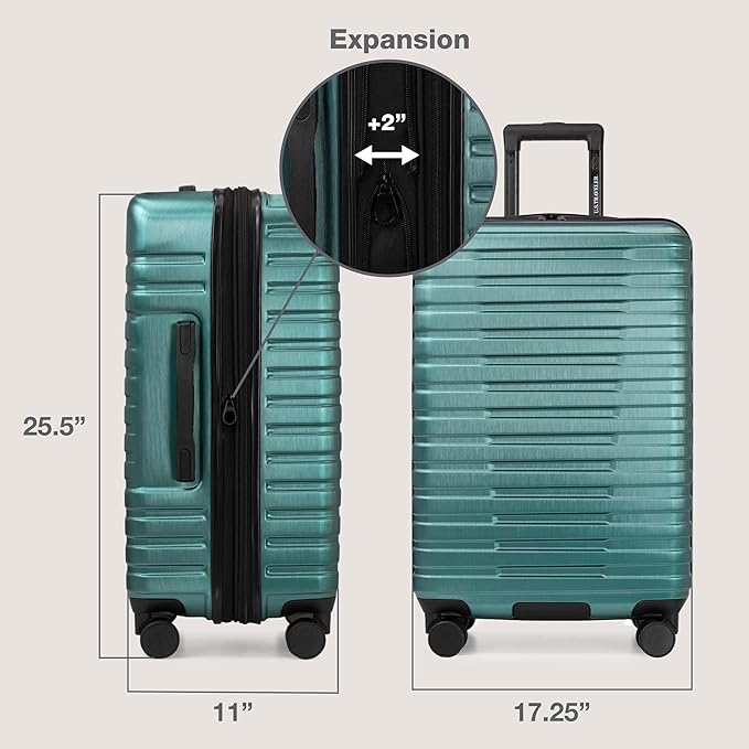 U.S. Traveler Boren Expandable Hardside Rugged Travel Luggage with 8 Spinner Wheels, Teal, Checked-Medium 26-Inch