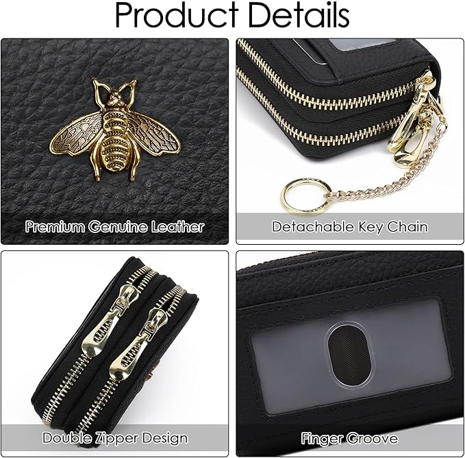 imeetu RFID Credit Card Holder, Small Leather Zipper Card Case Wallet for Women