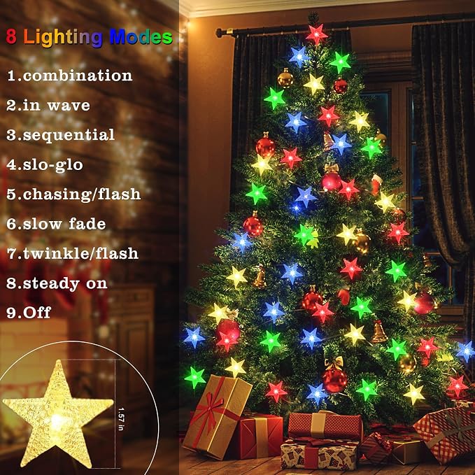 echosari 158IN Star String Lights Battery Operated Auto Timer Multicolor | 40 LED Star Fairy String Lights with 8 Modes for Kid Room Bedroom Party Garden Wedding Décor