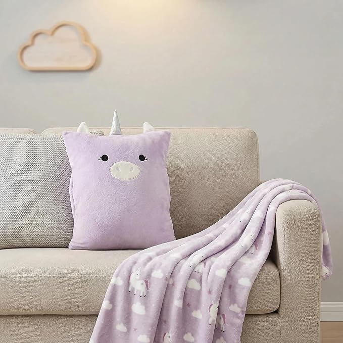 3-in-1 Kids Travel Pillow and Blanket Set, Snuggle Pillow with Hand Warmer, 40x60 inches Unicorn Blanket for Girls Compact, Perfect for Travel, Camping, Home and Office