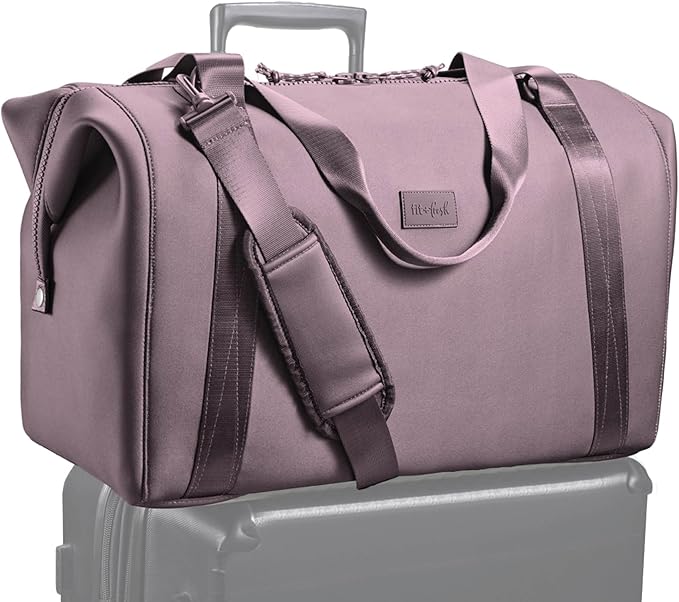Fit & Fresh Neoprene Weekender Bag for Women – Carry-On Friendly Travel Duffel with Expandable Sides, Trolley Sleeve & Pockets – Lightweight, Water-Resistant Overnight Bag for Weekend Trips + Gym
