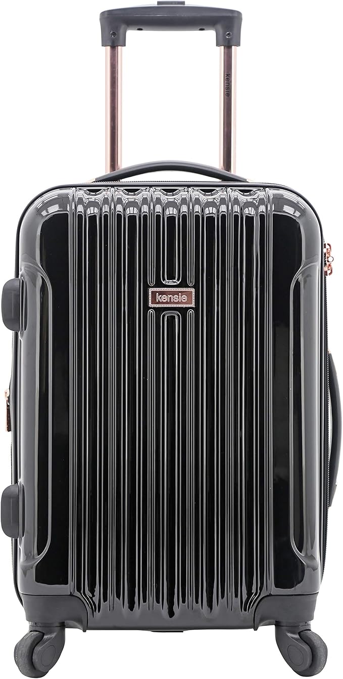 kensie 3 Piece "Alma" Light Metallic Style TSA-Lock Spinner Luggage Set, Midnight Black Option