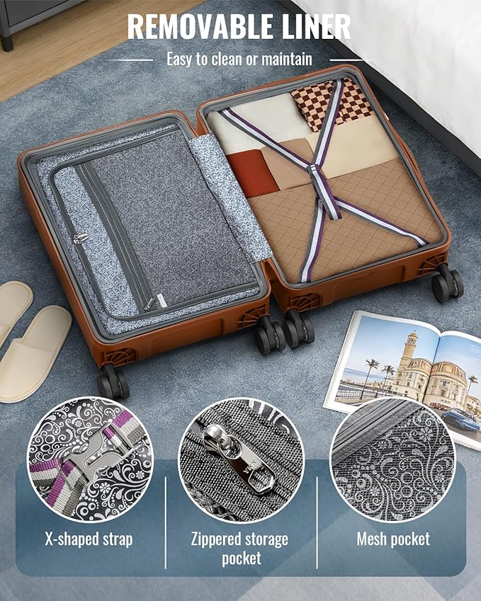 Joyway Luggage Sets 3 Piece with Spinner Wheels, Carry On Luggage 20In with ABS+PC Hardshell, Lightweight Suitcase Set with TSA Lock and Pressure-resistant Frame, 20/24/28 Inch, Brown