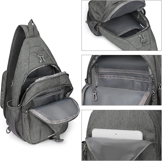 G4Free Sling Chest Bag RFID Crossbody Backpack Shoulder Bag with Earphone Hole, Dimgray, M, One size