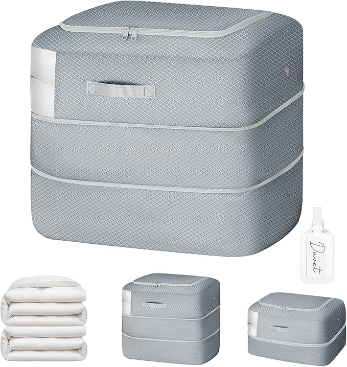 Comforter Storage Bag - 110L Large Capacity Blanket Storage Bags 2-Layer Ultra Space Saving Self Compression Organizer, Washable Compression Bags for Storage Comforter Blanket, 1-Pack, Grey