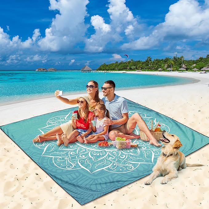 Beach Blanket Waterproof Sandproof Beach Mat for 1-8 Adults Quick Drying Durable Outdoor Picnic Mat for Beach Festival Travel Camping Hiking (Large Mandarin, 79"×83"(4 Person))
