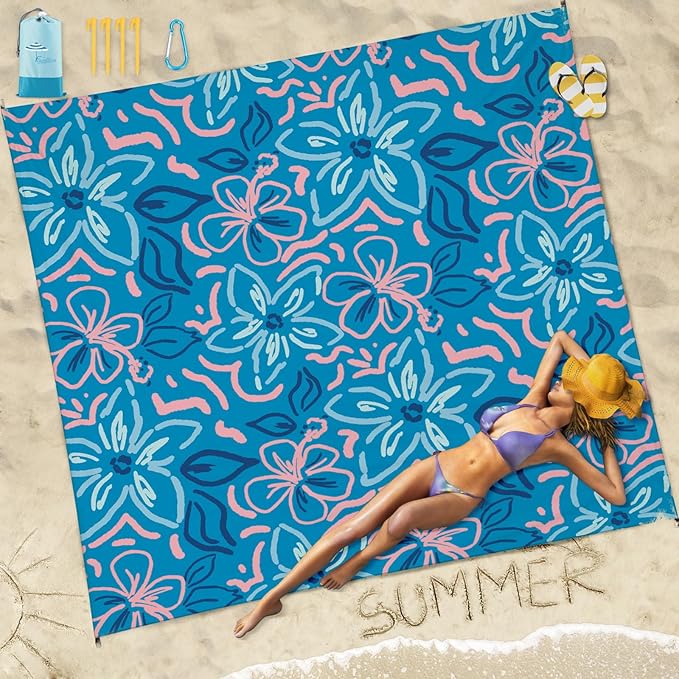 Beach Blanket Sandproof Waterproof 78''×81''1-5 Adults Oversized,Compact Lightweight Durable Beach Mat for Travel Camping Hiking Picnic Blanket