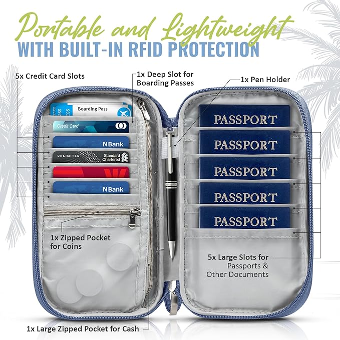 BOACAY Travel Document Organizer with RFID, Family Passport Holder, Wallet for Women & Men, Portable & Waterproof Case for Cards, Boarding Pass, Money