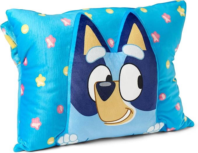 Northwest Bluey Party Pups Silk Touch Throw Blanket 50 x 60 Inches with Bluey Plush Pocket Pillow 14 x 20 Inches - Comfy & Cozy Bluey Blanket & Pillow Set for Boys and Girls