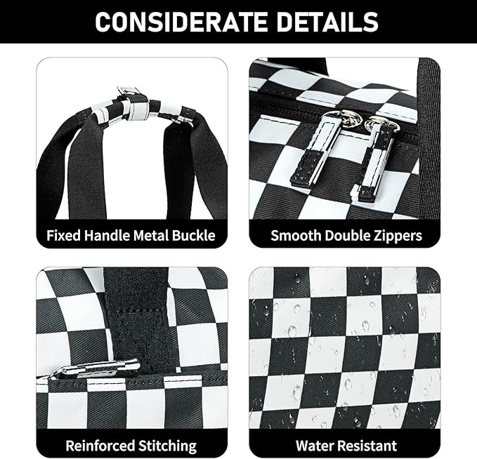 Mini Gym Bag for Women Girls Cute Small Duffle Bag 12'' with Multifunctional Pockets Workout Sport Bags Dance,Fitness,Yoga (Balck-white checkered)