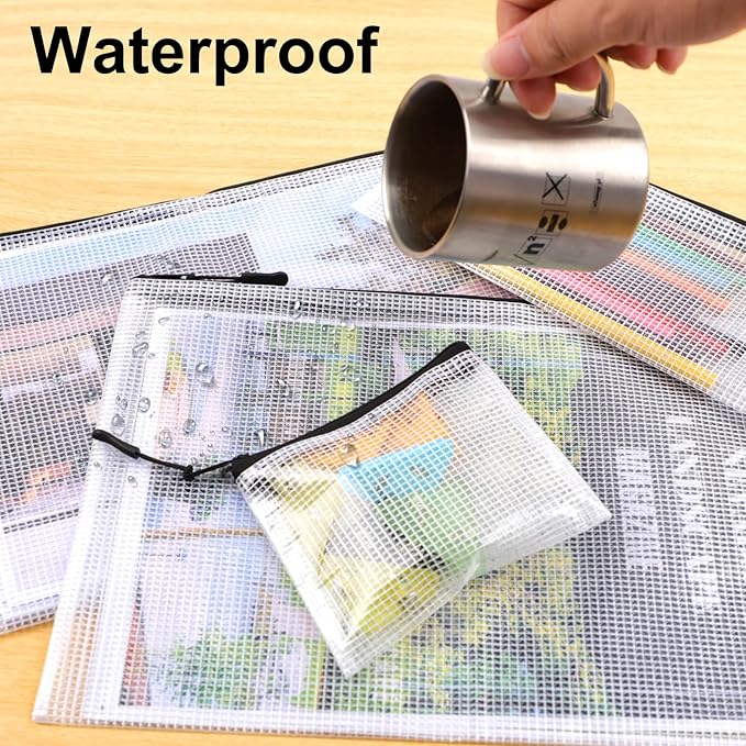 YOPCDJ 20pcs Multisize Mesh Zipper Pouch, Waterproof Bags for Office Supplies, 8 Sizes Waterproof Plastic Document Pouch, Bags for Travel Storage, Office Supply and Home Organize