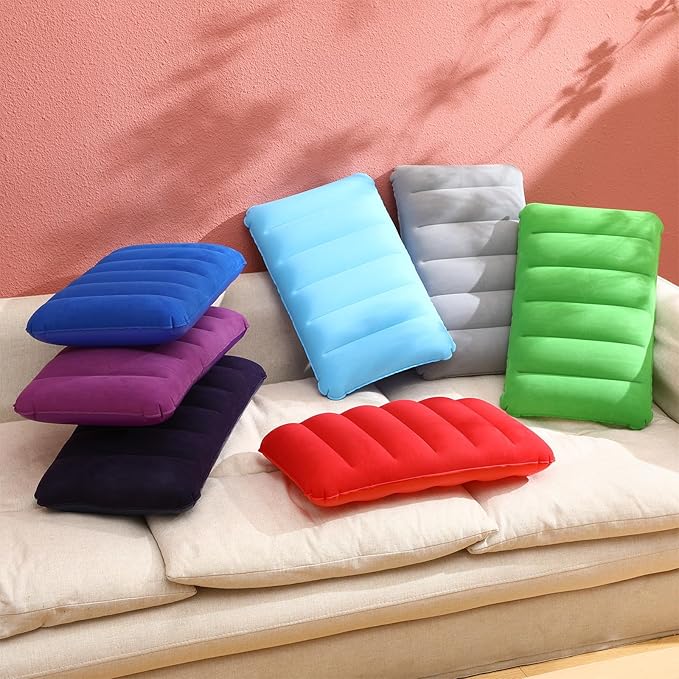 Geelin 14 Pieces Inflatable Camping Pillow 18.5 x 11.8 Inches Portable Compact Flocked Fabric Air Pillow for Travel Hiking Home Office Sleeping Neck Head Lumbar Support, Multicolor