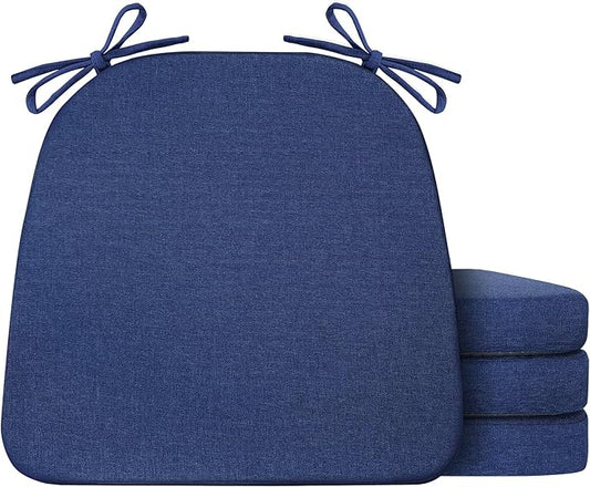 Chair Cushions for Dining Chairs Set of 4, Non Slip Kitchen Chair Pads, 17" x 16" x 2", Indoor Dining Chair Cushions with Ties, D-Shaped Seat Cushions for Kitchen Chairs, Navy Blue