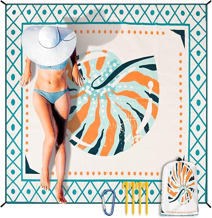 Beach Blanket Waterproof Sandproof Extra Large Beach Mat 79" X 83"/120"x108"for 1-8 Adults Quick Drying Durable Outdoor Picnic Mat for Beach Travel Camping Hiking