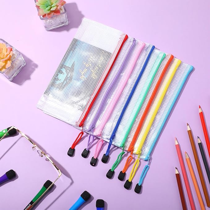 Jetec 32 Pcs Mesh Zipper Bags Toy Storage Bikini Organizer Bag Bolsas Para Guardar Trajes De Bano Waterproof Zipper Reusable Pouch Puzzle Multipurpose for Storage Office(Cute Color,9.5 x 4.5 Inch)