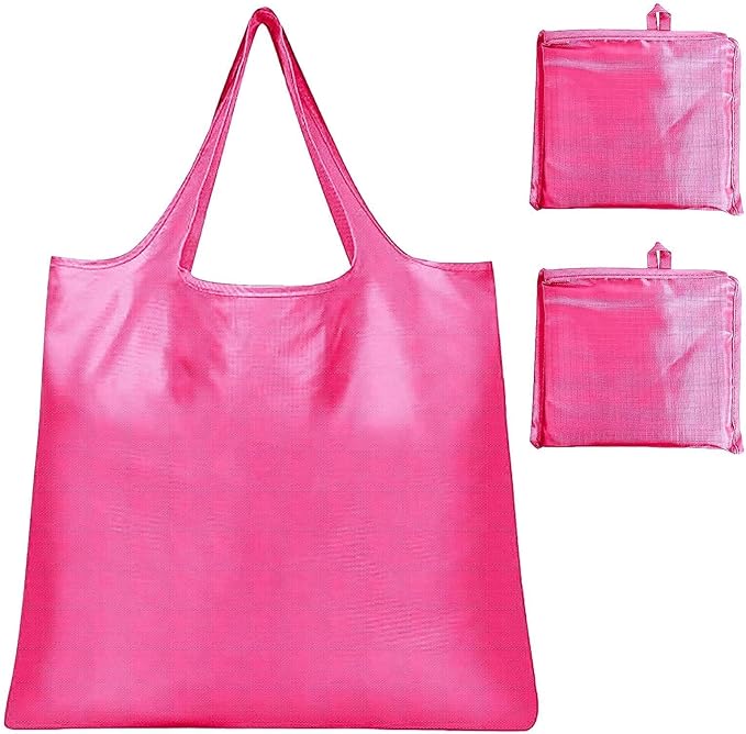 Washable Large Foldable Shopping Bag, Waterproof Reusable Grocery Bag Holder,for Shopping Reusable Tote Bags Large 50LBS,Tote Bags Nylon Bags(Rose Red+Rose Red)