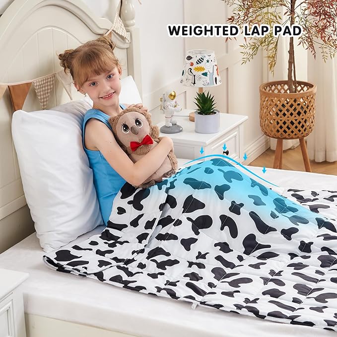 yescool Cow Print Weighted Blanket 3 Pounds Cooling Weighted Lap Blanket, Heavy Blanket for Sleeping, Weighted Throw Blanket Gifts for 20-40lbs,36"x48"