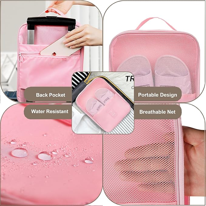 Shoe Bag for Travel, Travel Shoe Bag for Packing, Hold 3 Pairs of Shoes, Travel Essentials for Flying Shoe Organizer Shoe Storage Bag for Travel Pink