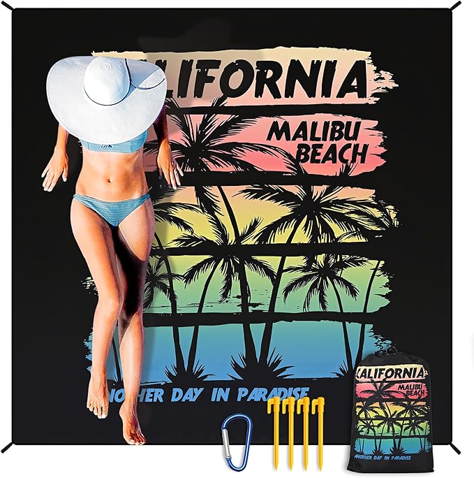 Beach Blanket Waterproof Sandproof Extra Large Beach Mat 79" X 83"/120"x108"for 1-8 Adults Quick Drying Durable Outdoor Picnic Mat for Beach Travel Camping Hiking