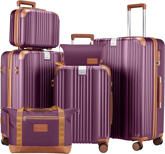Luggage Set 3 Piece Luggage with PC+ABS Hardshell TSA Lock Spinner Wheels Carry on Lightweight Suitcase，YKK Zippers (Purple, 6 Piece Set (14/20/24/28/DB/TB))