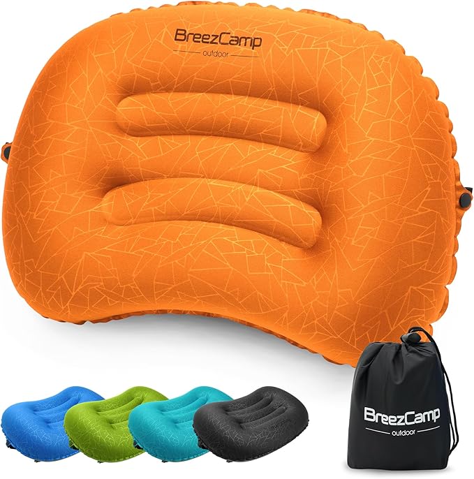 Inflatable Camping Pillow, Travel Blow Up Air Pillow, Neck Lumbar Support Ultralight Compact Pillow for Outdoor Hiking Backpacking Car Beach Airplane Sleeping Essentials, Orange