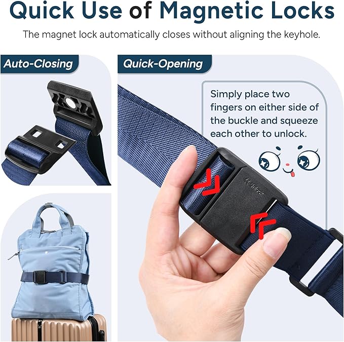 Travel Inspira Magnetic Quick-Release Travel Belt for Luggage Strap - Hands-Free, Lightens Load, Secures Multiple Bags, Adjustable & Lightweight for Effortless Travel