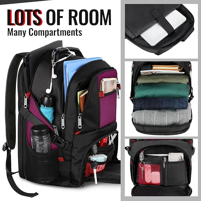 YOREPEK Large Backpack for Men, Extra Large Laptop Backpacks for Men Women, Water Resistant Travel Backpack Airline Approved Business Work Bag Fits 17 Inch Computer, Black
