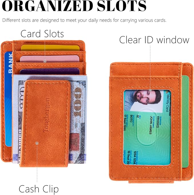 Toughergun Slim Wallet for Men RFID Blocking Money Clip, Minimalist Front Pocket Credit Card Holder, Magnetic Thin Mens Wallets with ID Window