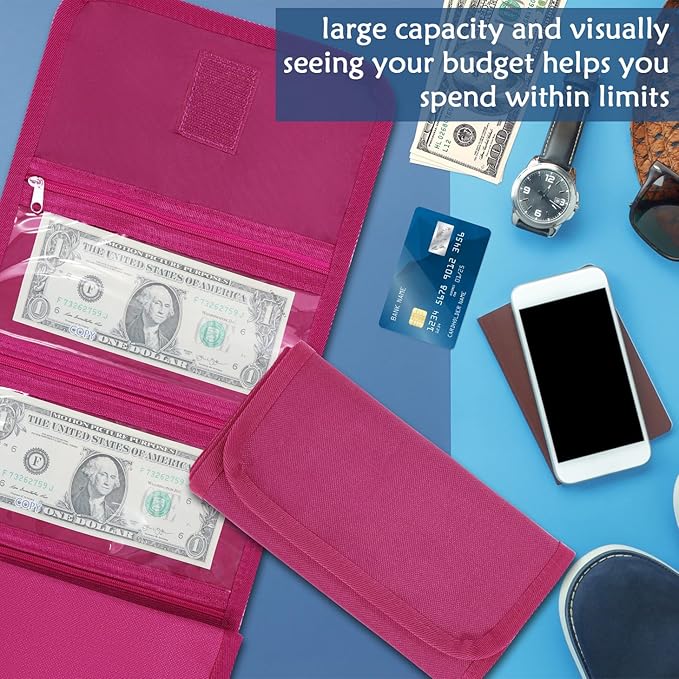 VOCHIC Money Wallet, Money Organizer for Cash with 6 Zippered Pocket Multipack Money Pouch, Cash Bill Organizer, Money Bag Small Travel Money Holder for Budgeting, Receipt and Tips