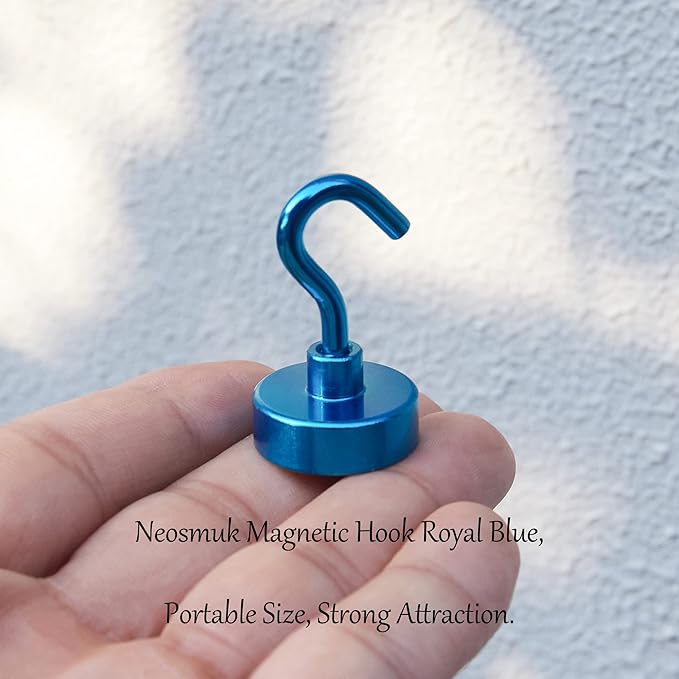 Neosmuk Magnetic Hooks,Heavy Duty Earth Magnets with Hook for Refrigerator, Extra Strong Cruise Hook for Hanging, Magnetic Hanger for Cabins, Grill (RoyalBlue, 6 Pack)