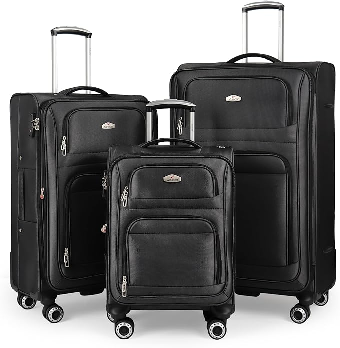 Softside Luggage Sets 3 Piece,Expandable Lightweight Durable Suitcase Sets Double Spinner Wheels w/Combination LOCK （20''/26''/30''）#Black