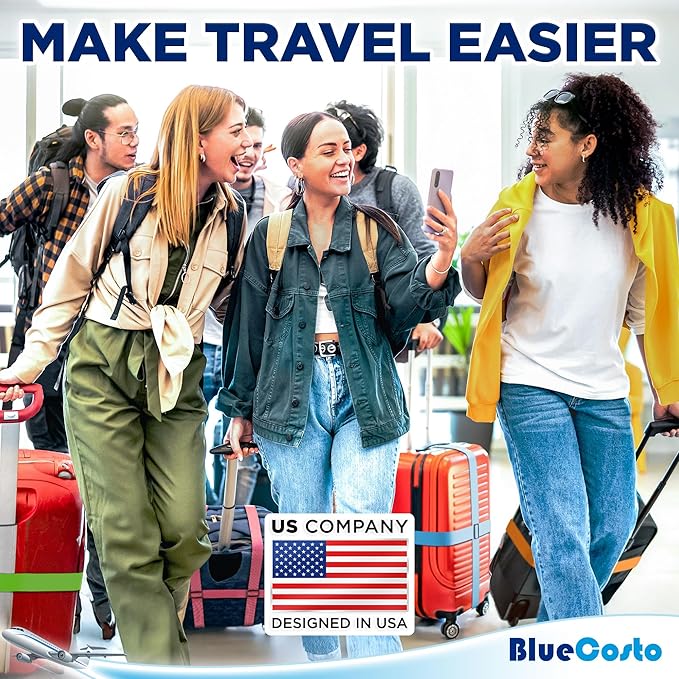 Luggage Straps for Suitcases - TSA Approved - Blue, 4 PK - Premium Nylon Belts for Suitcase, Briefcase & Travel Bag - Adjustable Strap Length 46" - 78"