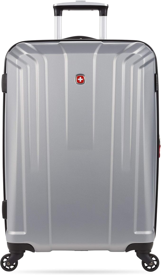 SwissGear 3750 Hardside Luggage with Spinner Wheels, Silver, Checked-Medium 23-Inch