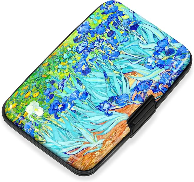Mayski Credit Card Holder, RFID Blocking, Aluminum Alloy Hard Case, Small Mini Business Metal Wallet for Women Men, Floral Art