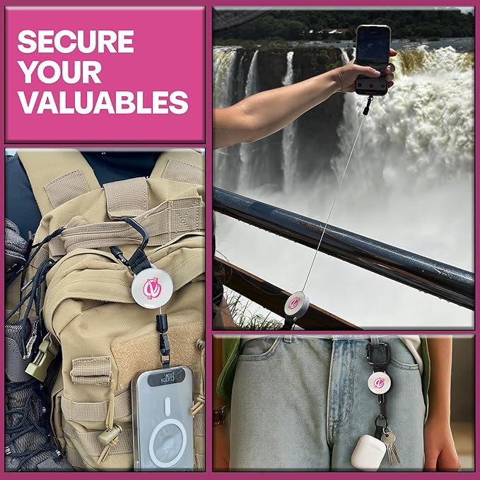ClutchLoop Anti-Theft Phone Tether - Universal Adhesive Anchor, Retractable Steel Line and Locking Carabiner