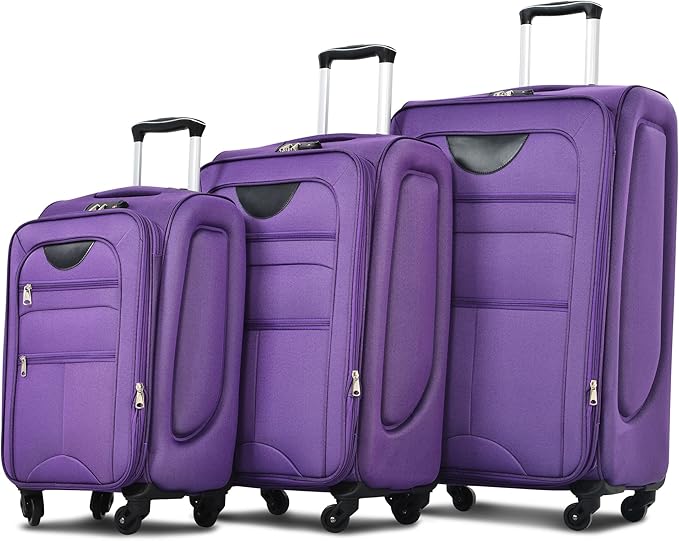 Merax Suitcase Set Softside 3-Piece Expandable Luggage with TSA Lock Spinner Wheels Lightweight Upright Luggage (22/26/30 IN,Purple)