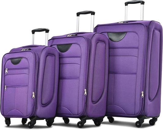 Merax Suitcase Set Softside 3-Piece Expandable Luggage with TSA Lock Spinner Wheels Lightweight Upright Luggage (22/26/30 IN,Purple)