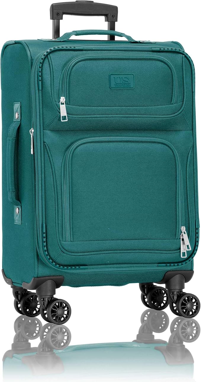 U.S. Traveler Rio Lightweight Softside Rolling Carry-on Suitcase, 4-Wheel Single, Teal