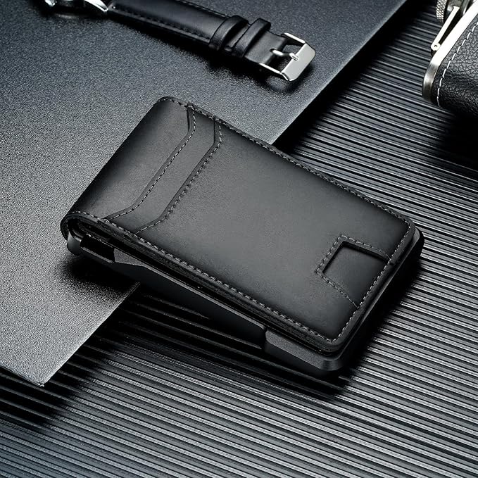 furid Genuine Leather Wallet for Men: Slim RFID Minimalist Wallets with Money Clip - Smart Pop Up Credit Card Holder for Front Pocket - Gifts for Husband Father on Birthday Anniversary