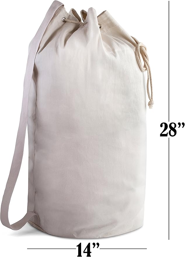 Handy Laundry Canvas Duffel Bag - Drawstring, Leather Closure, Shoulder Strap. (2-PACK)