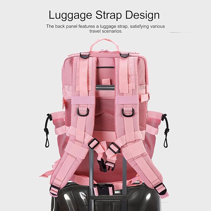 LHI Military Tactical Backpack for Men and Women 45L Army 3 Days Assault Pack Bag Large Rucksack with Shoe Compartment - Pink