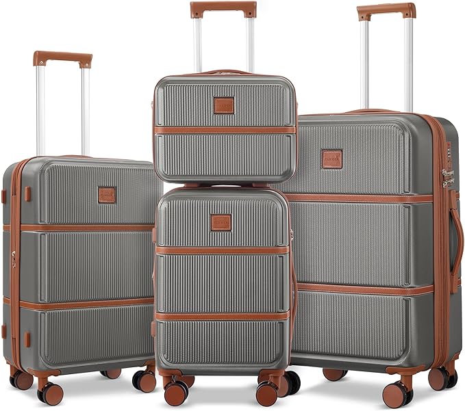 Suitour Expandable 4-Piece Luggage Set (14" 19" 23" 27") ABS Hardside Suitcase Sets with Spinner Wheels Checked Luggage Travel Suitcase