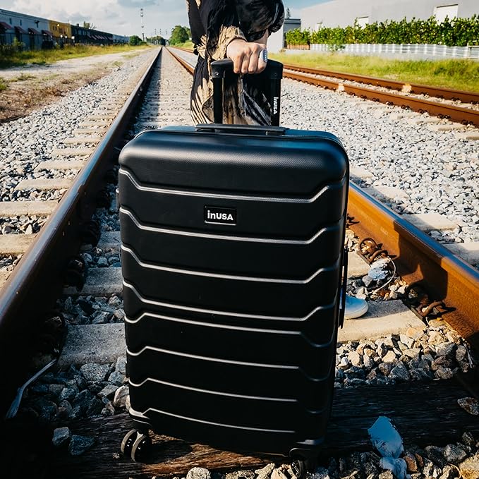 InUSA TREND Luggage with Spinner Wheels | Durable Lightweight Hardside Suitcase, Travel bag with Handle and Trolley, 28-Inch Large Checked luggage | Black