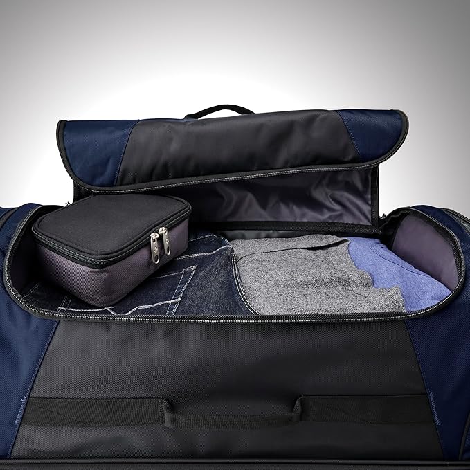 Samsonite Andante 2 Wheeled Duffel Bag – 32-Inch Durable Rolling Luggage with Inline Skate Wheels, Push-Button Handle & Spacious Compartments – Travel-Friendly and Lightweight- Navy/Black